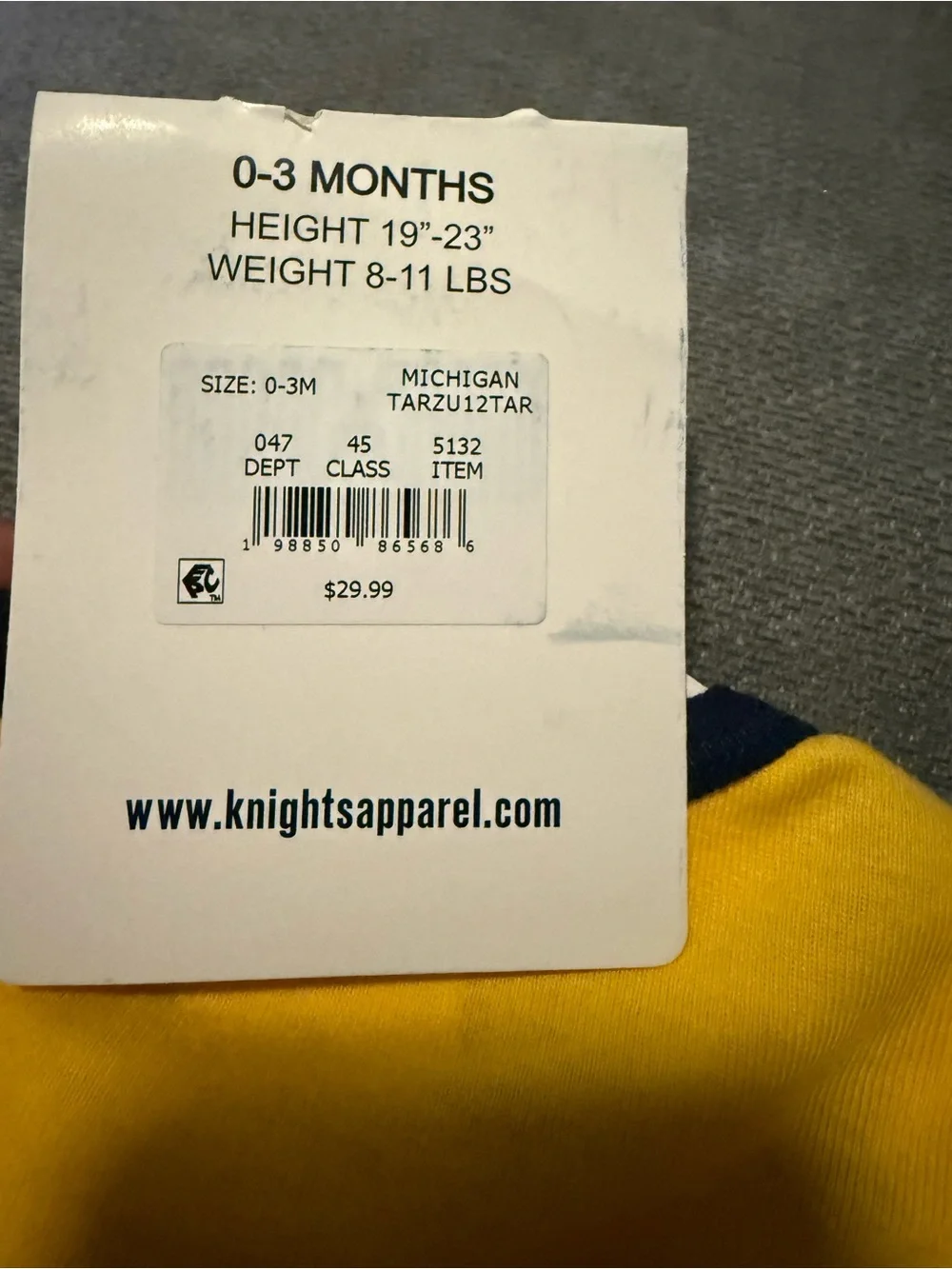 Knights Apparel 3 pack 0-3 Navy gray yellow gold Wolverines!' Baby Bodysuits